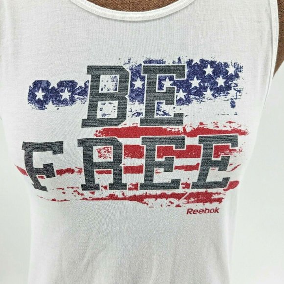 Women's Reebok Tank Top | Be Free Patriotic Graphic | Open Back Cutout | Size XS - Picture 2 of 7